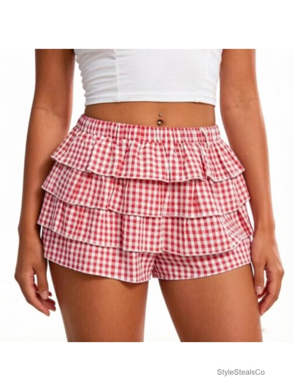 Womens Gingham Ruffle Mini Skort High Waisted Plaid Shorts